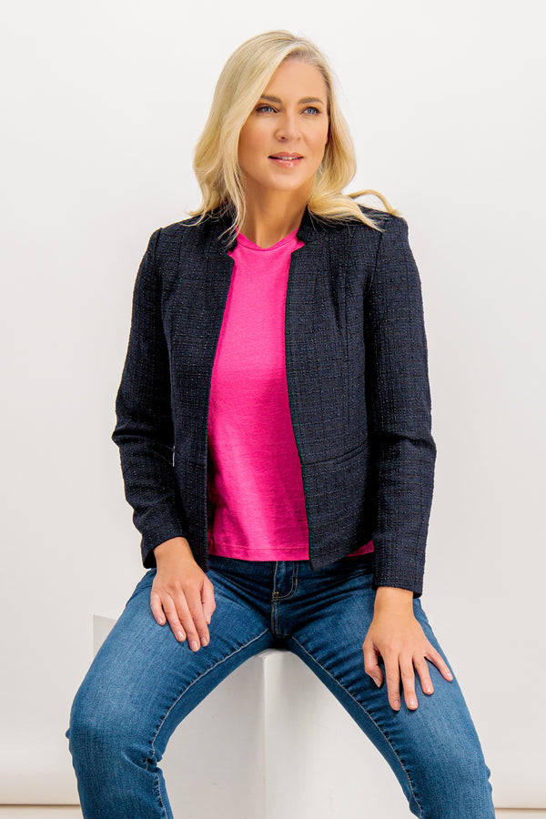 Navy Maddie Textured Cropped Blazer