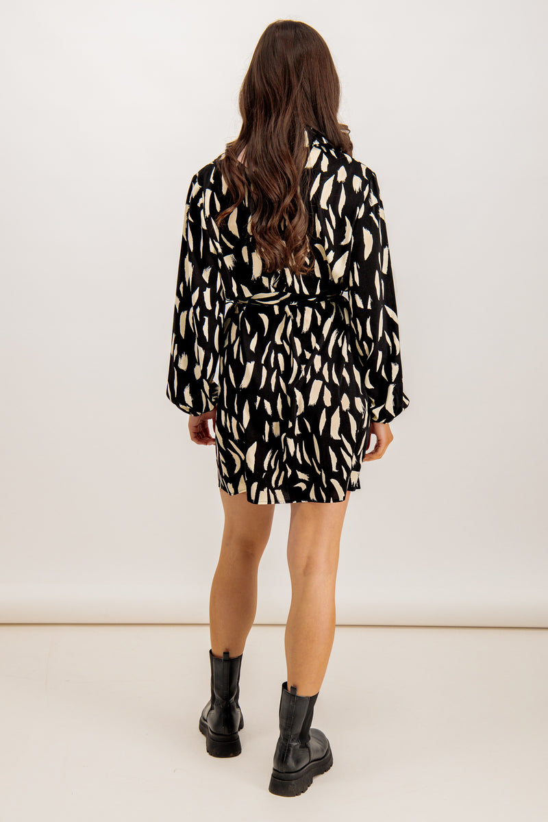 Emily & Me Black And Cream Alzo Animal Print Dress