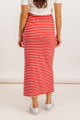Darling Red Stripe High Waisted Maxi Skirt