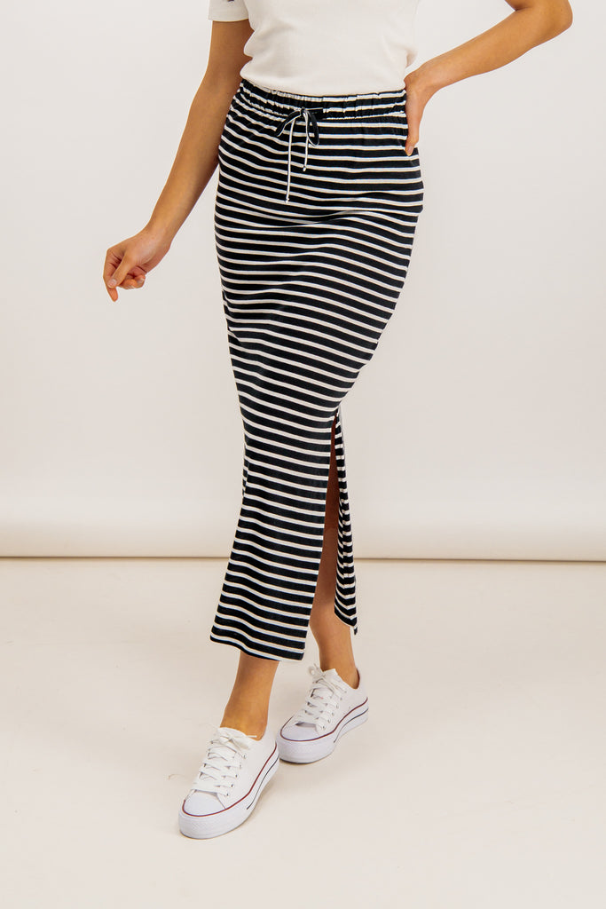 Darling Black Stripe High Waisted Maxi Skirt