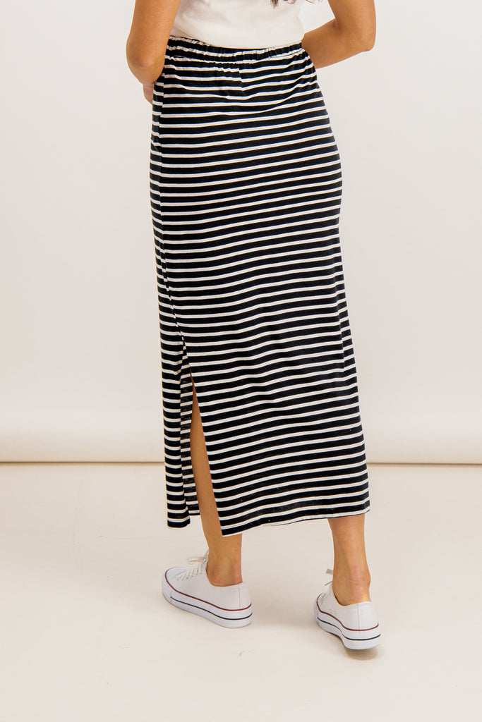 Darling Black Stripe High Waisted Maxi Skirt