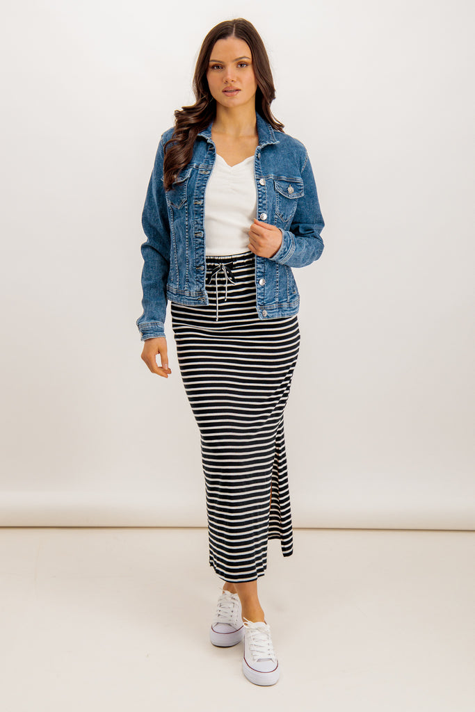 Darling Black Stripe High Waisted Maxi Skirt