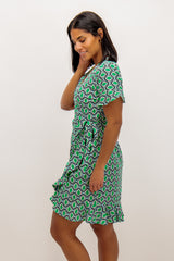 Jade Green Printed Wrap Short Dress