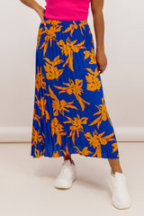 Alma Blue Printed Plisse Skirt