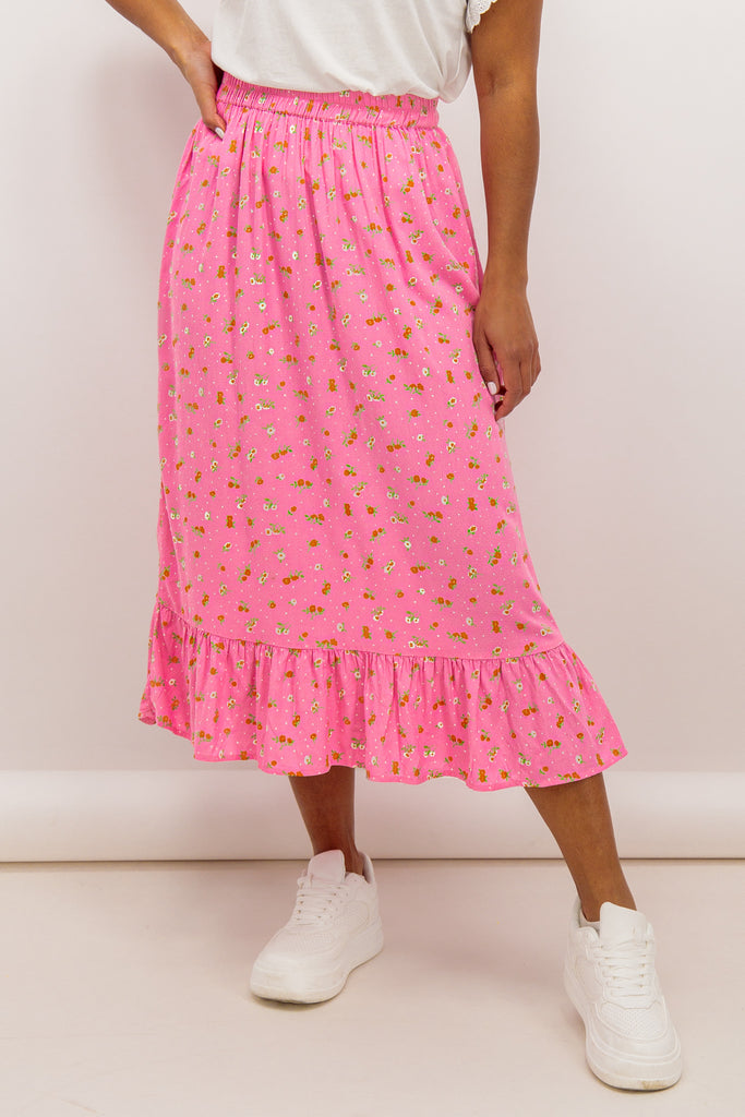 Kennedy Pink Floral High Waist Skirt