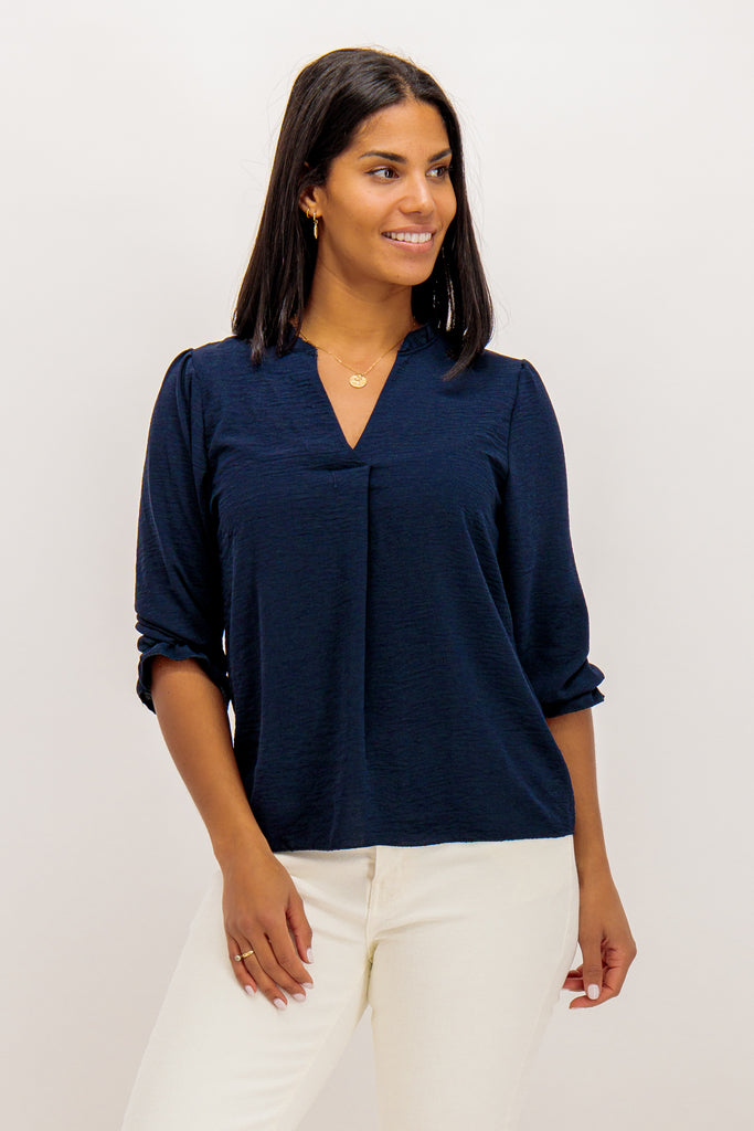 Elena Navy Frill Trim Top