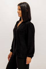Tabby Black Button Top