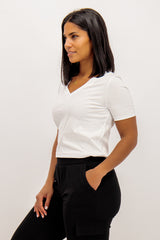 White Basic Ria V-neck Tee