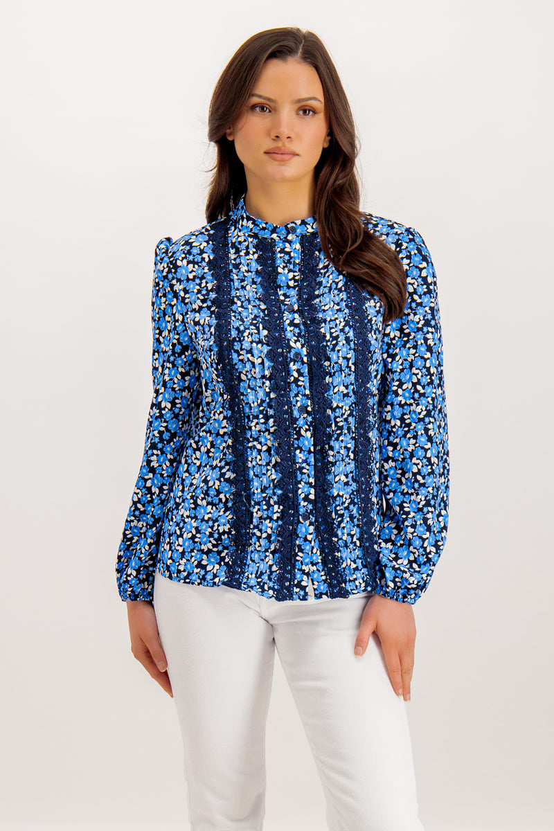 Emily & Me Katrine Blue Floral Print Blouse