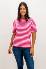 May Pink O-Neck  Striped Tee