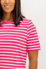 May Pink O-Neck  Striped Tee