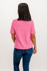 May Pink O-Neck  Striped Tee