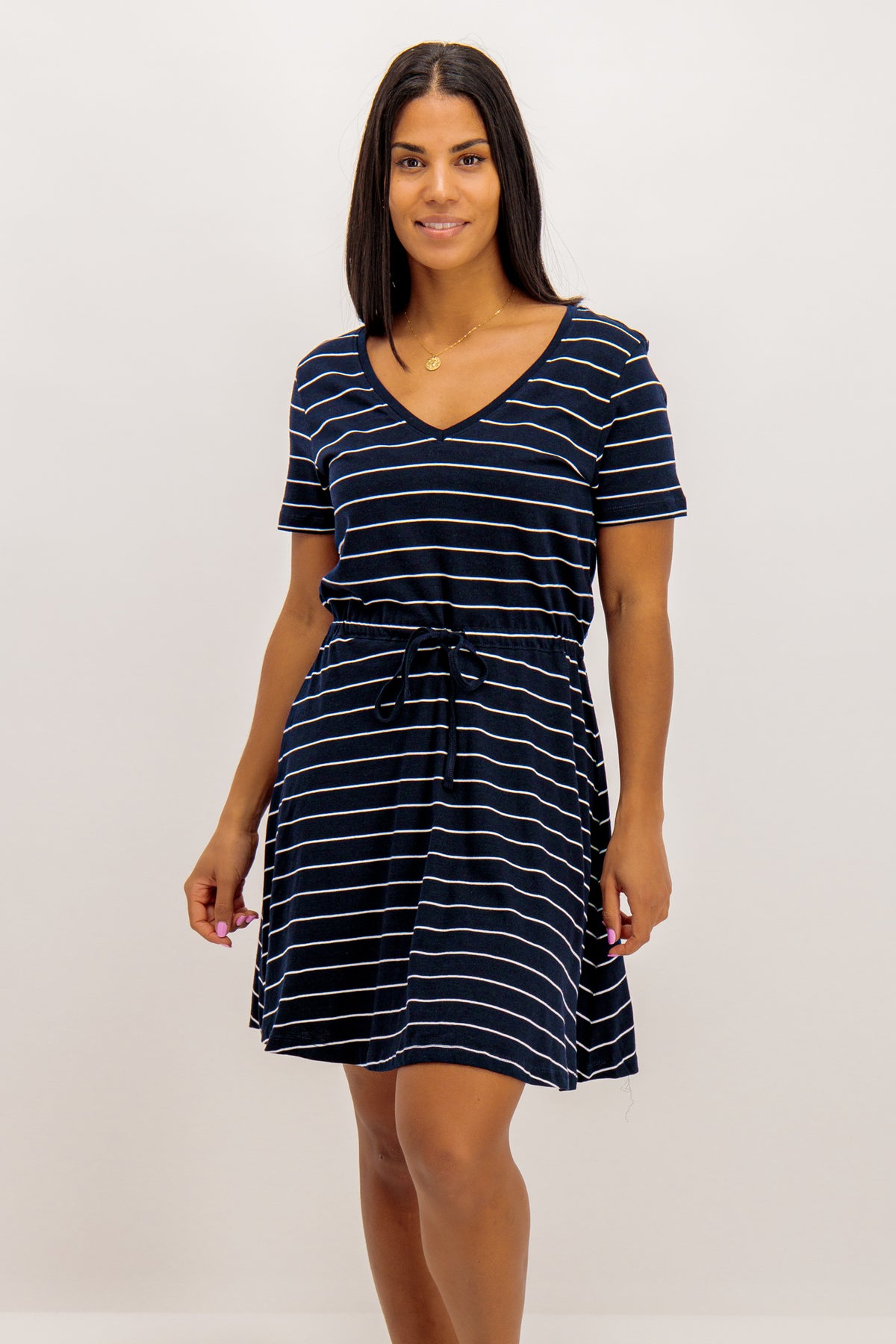 May V- Neck Navy Stripe Dress