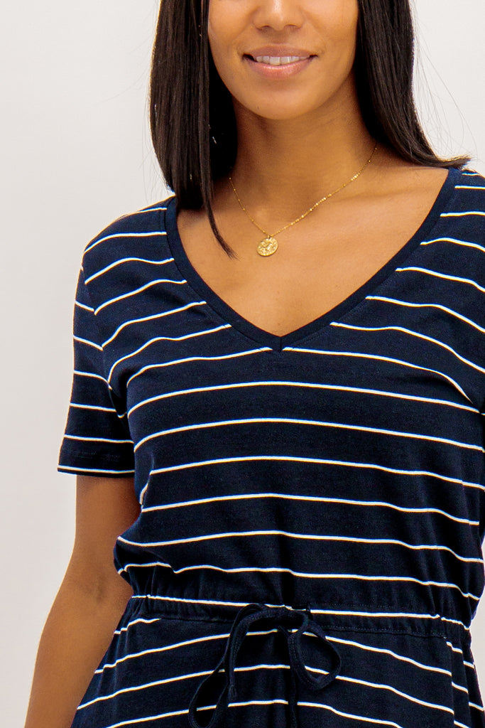 May V- Neck Navy Stripe Dress