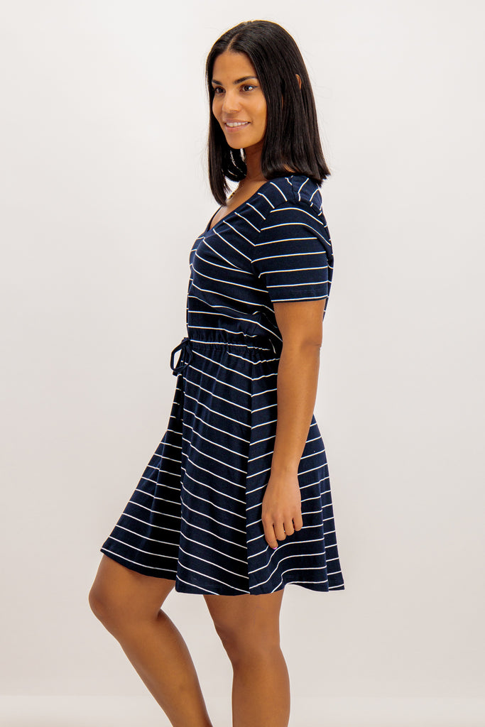 May V- Neck Navy Stripe Dress