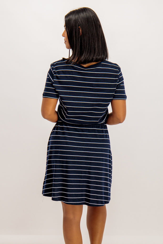 May V- Neck Navy Stripe Dress