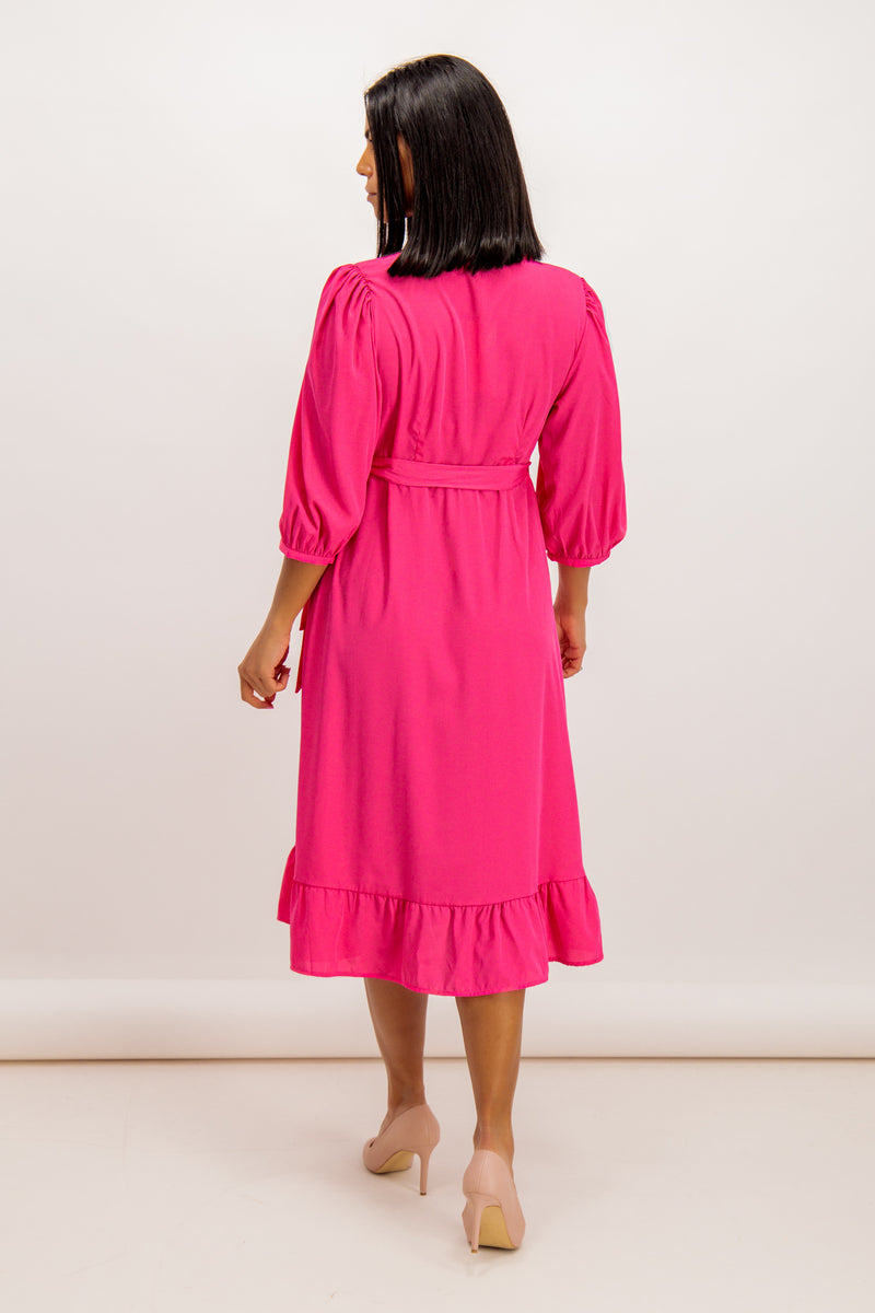 Olivia Fuchsia Midi Wrap Dress