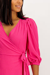Olivia Fuchsia Midi Wrap Dress