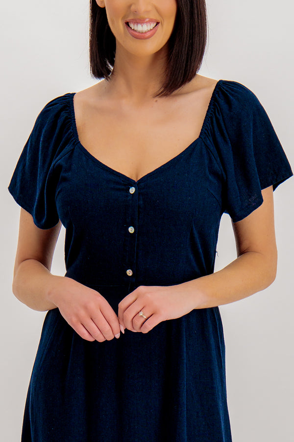 Milo Navy Midi Button Dress