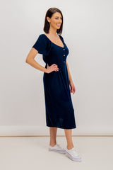Milo Navy Midi Button Dress