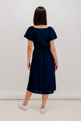 Milo Navy Midi Button Dress