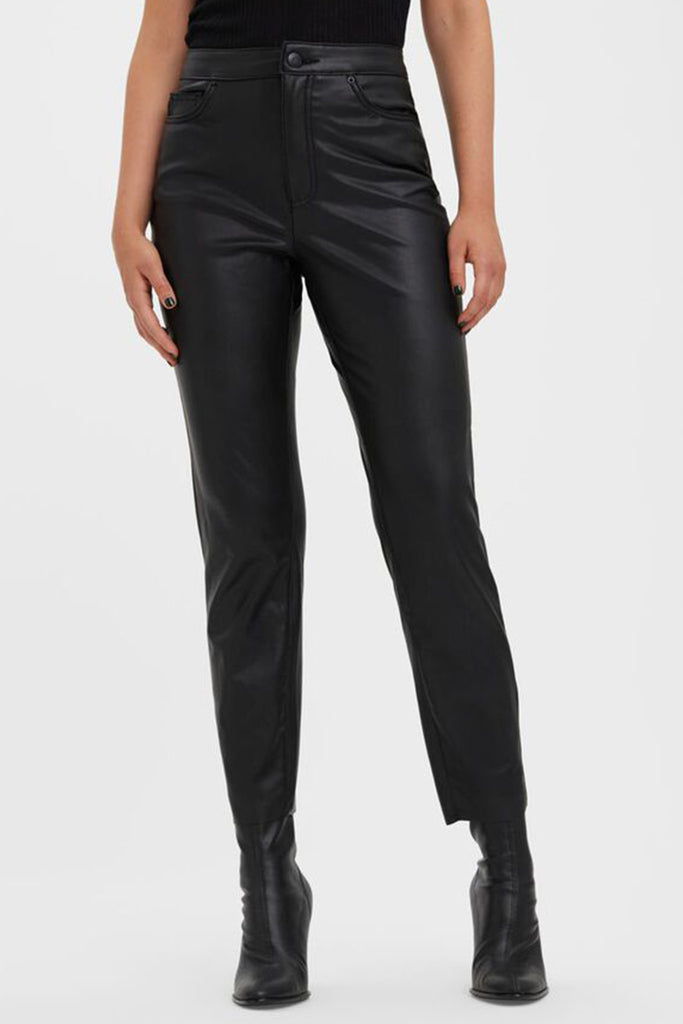 Annie Black Coated High Waisted Straight Trouser